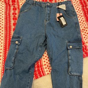 Denim cargo style pants from pretty little thing never worn